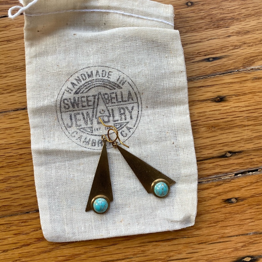 Handmade gold/brass turquoise drop earrings
